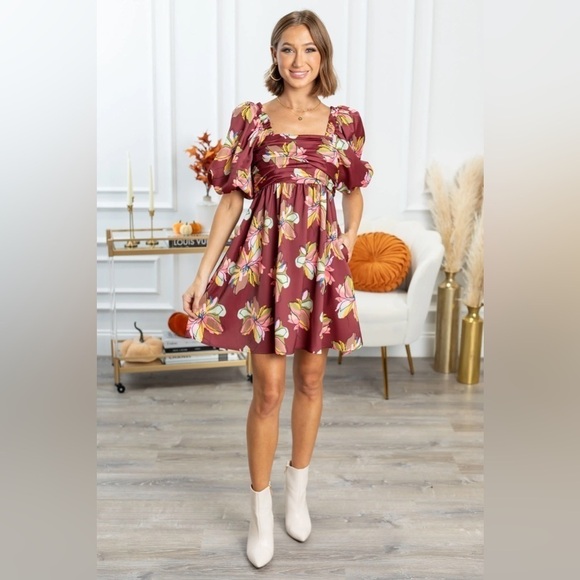 NWT CROSBY Mollie Burch Hunter Puff Sleeve Babydoll Mini Dress Gallery Floral, S - Picture 14 of 15